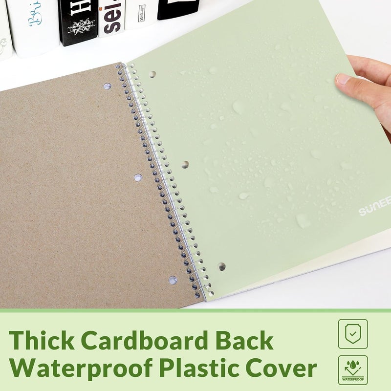 SUNEE Spiral Notebook, 1-Subject, Wide Ruled Paper, 8" x 10-1/2", 100 Sheets per Notebook, 3-Hole Punched Paper, Water Resistant Cover, Double-sided Pockets, Spiral Lined Notebooks for School, Green - Image 4